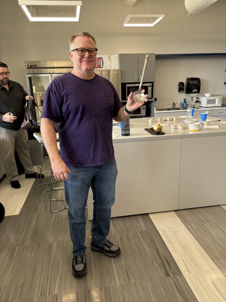 Dean Harris shows off his second place silver ladle