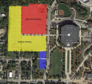 Map of football parking restrictions in west Millett lot.