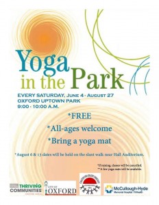 Yoga in the Park, Saturdays June 4 - August 27, Oxford Uptown Park, 9 - 10 am