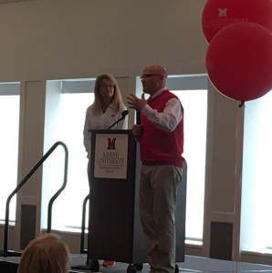 President and Vice President Crawford speaking on the podium