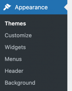 The appearance menu in the left column from the dashboard