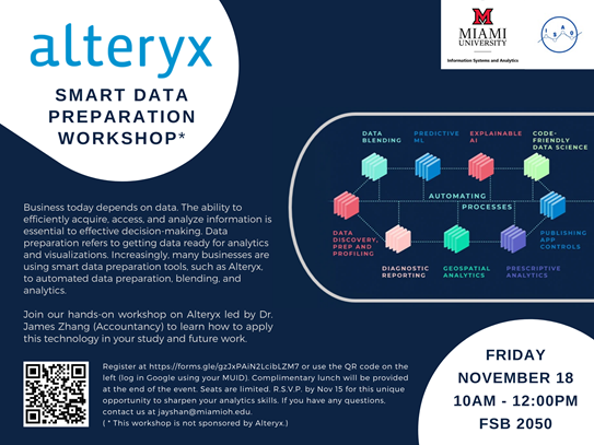 Postcard invitation to the Alteryx Workshop held November 18