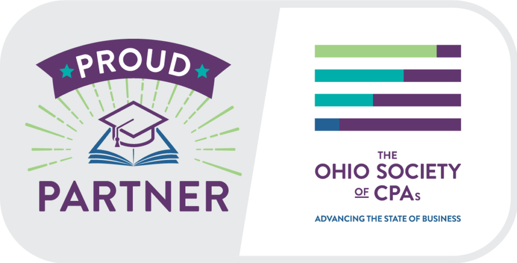 A graphic badge stating proud partner, the Ohio society of CPAs: Advancing the state of business.