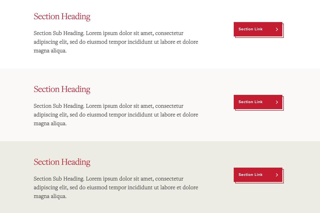 Examples of the section headings with color options including white, warm white, and tan.