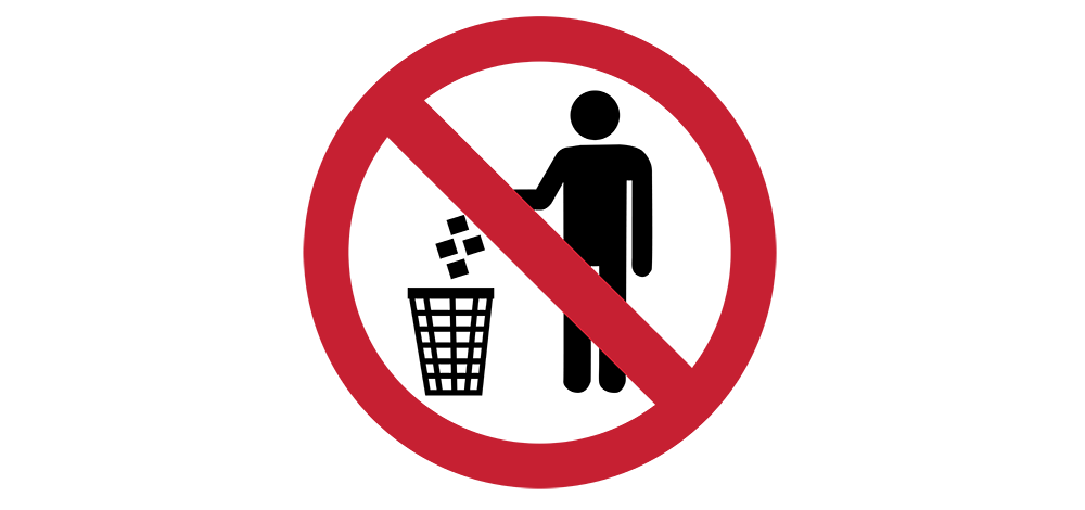 icon of a person throwing items in the trash with a slash through it