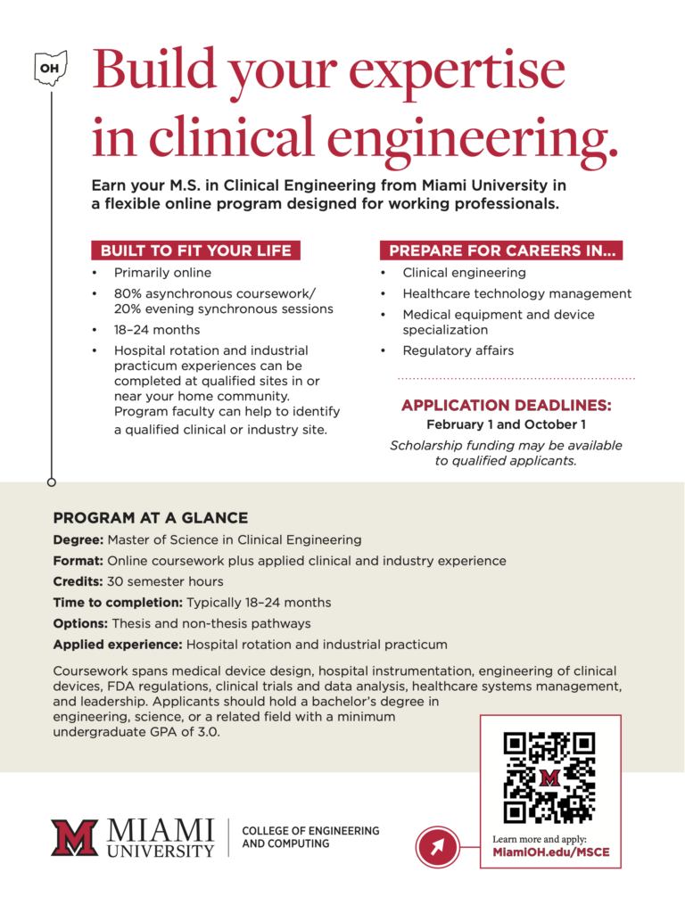Front side of clinical engineering flyer