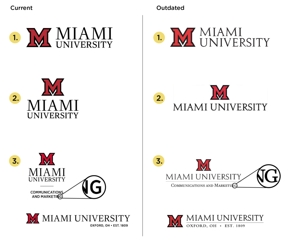 graphic showing the differences between the old and new logo. details listed above.