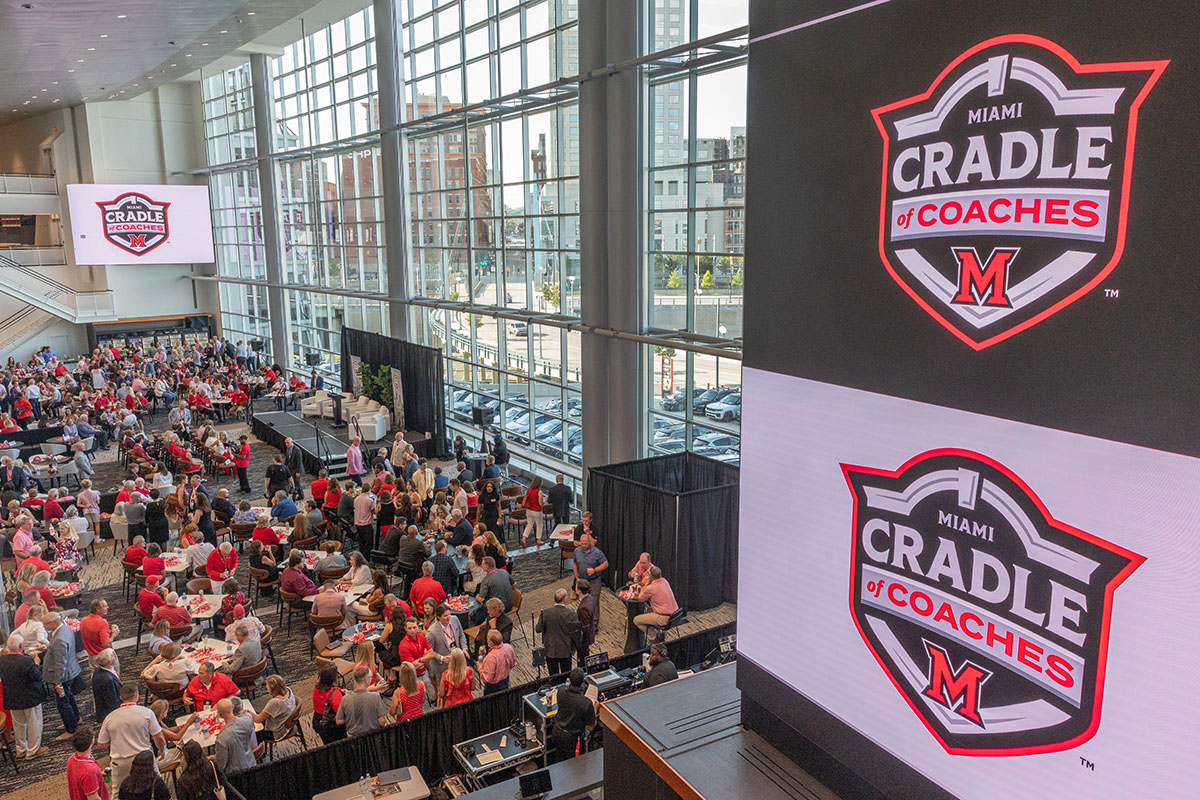 Aerial view of the audience at the Cradle of Coaches documentary pre-release party