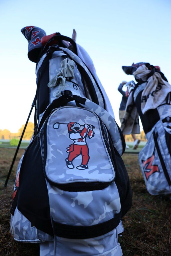 Golf Swoop illustration imprinted on a Miami University golf stand bag.