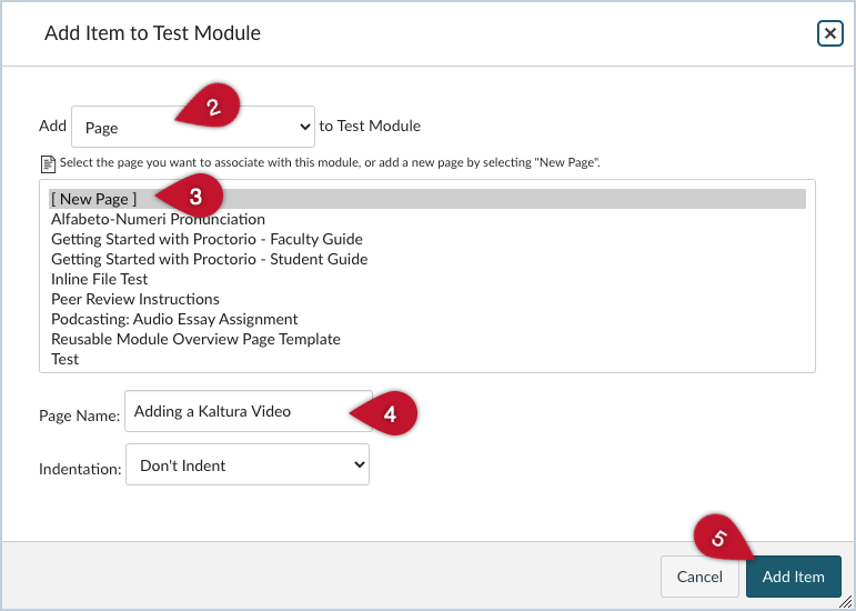 Screenshot showing the location of options for Steps 2-5.