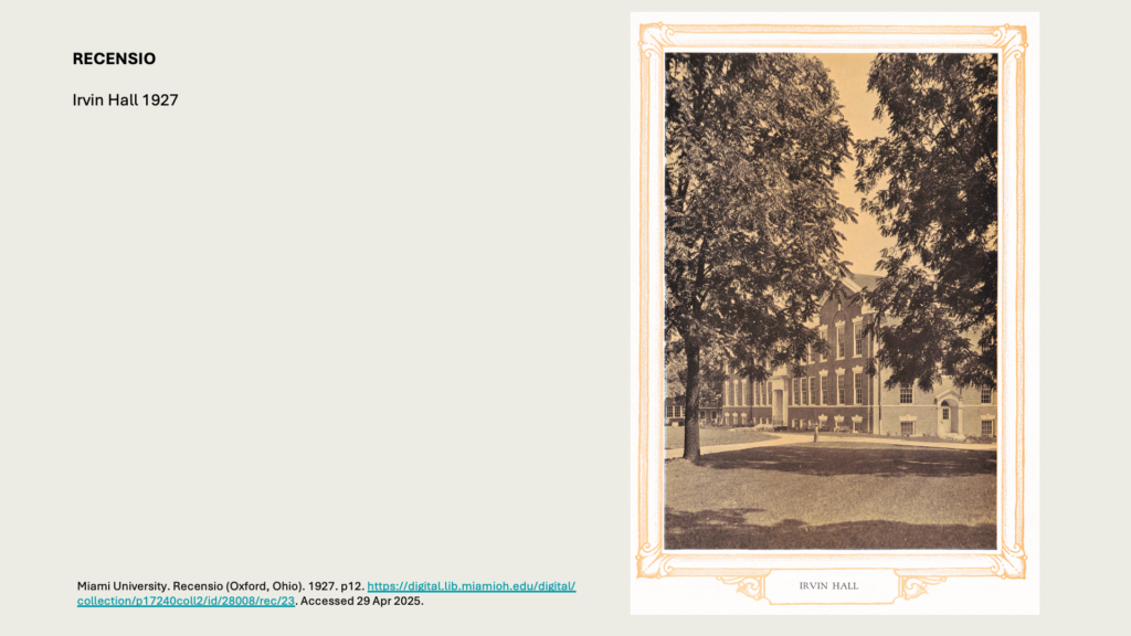 RECENSIO
Irvin Hall 1927
