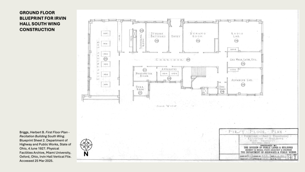 GROUND FLOOR BLUEPRINT FOR IRVIN HALL SOUTH WING CONSTRUCTION