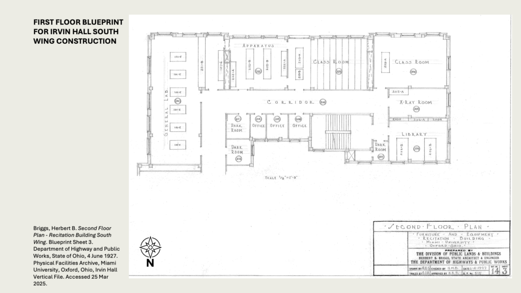 FIRST FLOOR BLUEPRINT FOR IRVIN HALL SOUTH WING CONSTRUCTION