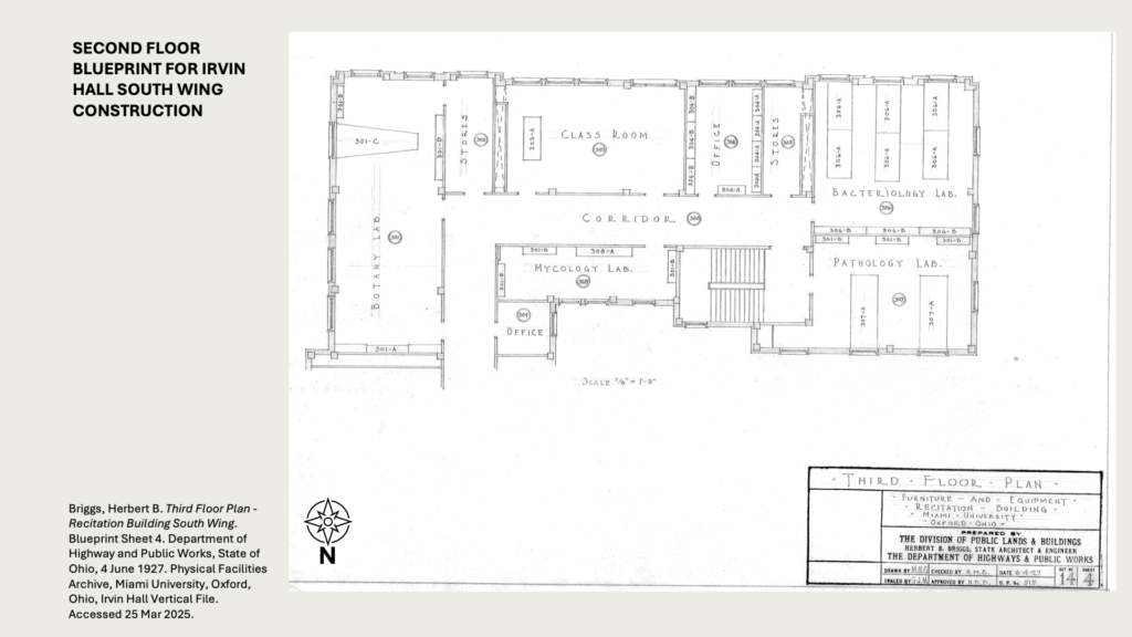 SECOND FLOOR BLUEPRINT FOR IRVIN HALL SOUTH WING CONSTRUCTION