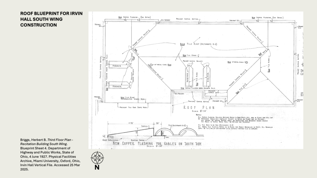 ROOF BLUEPRINT FOR IRVIN HALL SOUTH WING CONSTRUCTION