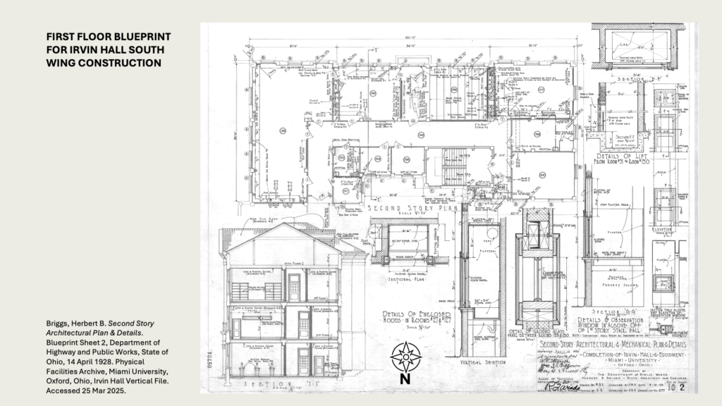 FIRST FLOOR BLUEPRINT FOR IRVIN HALL SOUTH WING CONSTRUCTION