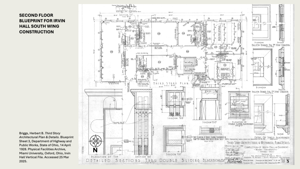 SECOND FLOOR BLUEPRINT FOR IRVIN HALL SOUTH WING CONSTRUCTION