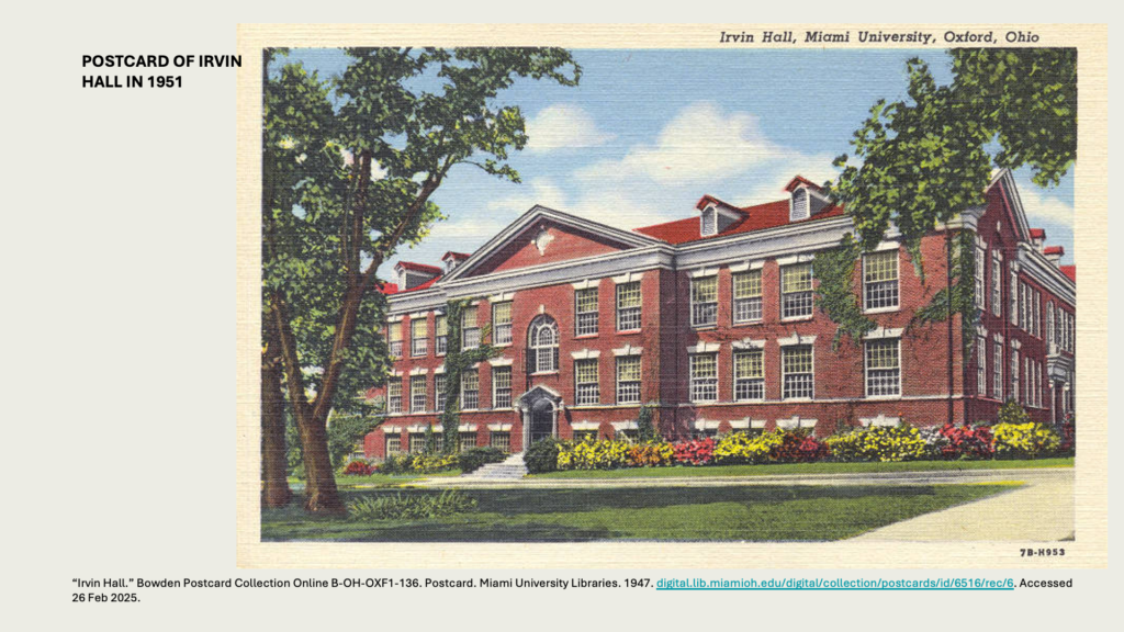 POSTCARD OF IRVIN HALL IN 1951