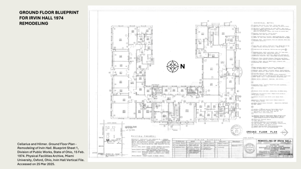GROUND FLOOR BLUEPRINT FOR IRVIN HALL 1974 REMODELING