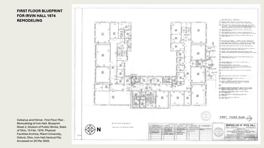 FIRST FLOOR BLUEPRINT FOR IRVIN HALL 1974 REMODELING