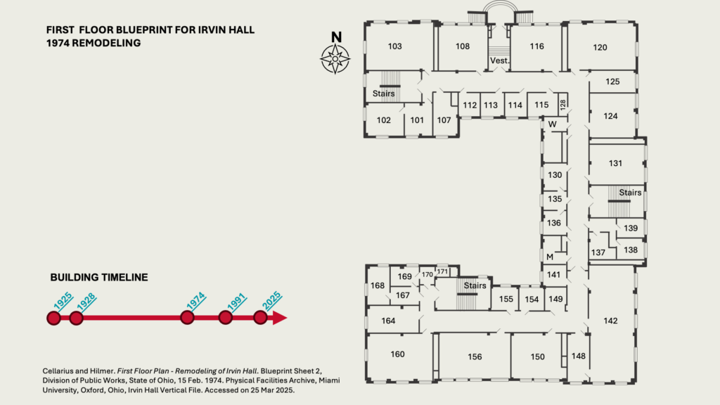 FIRST FLOOR BLUEPRINT FOR IRVIN HALL 1974 REMODELING
