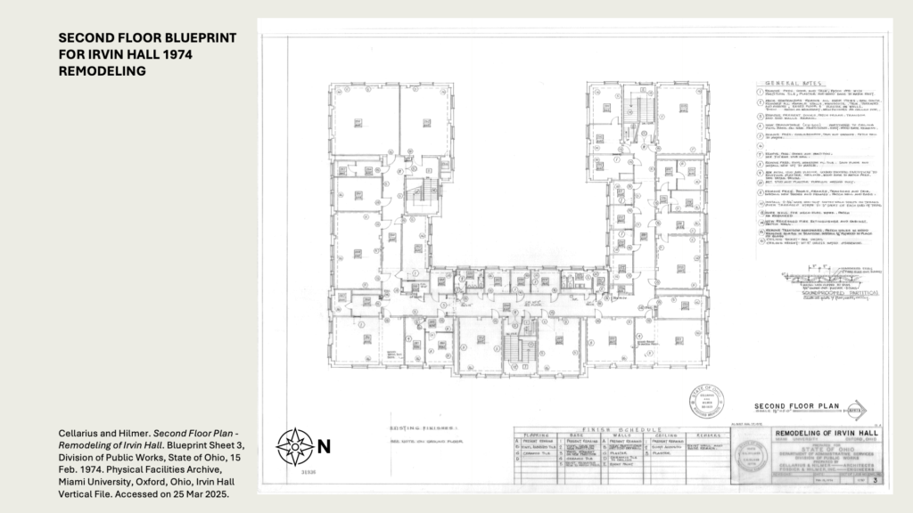 SECOND FLOOR BLUEPRINT FOR IRVIN HALL 1974 REMODELING