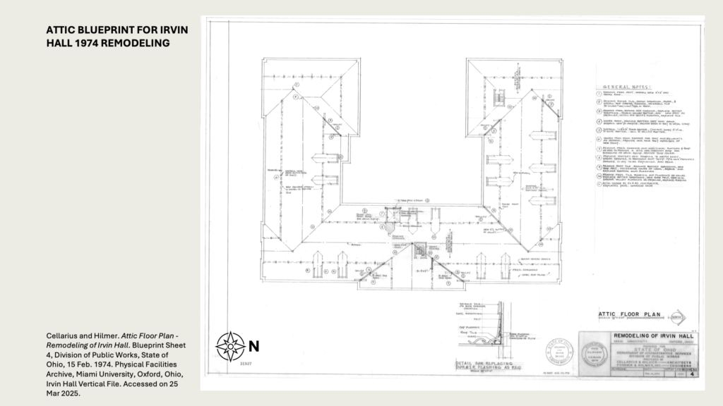 ATTIC BLUEPRINT FOR IRVIN HALL 1974 REMODELING