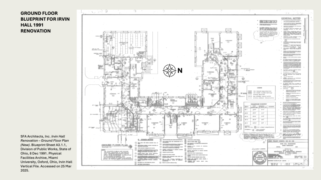 GROUND FLOOR BLUEPRINT FOR IRVIN HALL 1991 RENOVATION