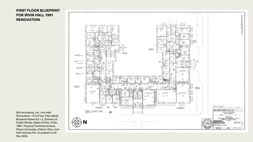 FIRST FLOOR BLUEPRINT FOR IRVIN HALL 1991 RENOVATION