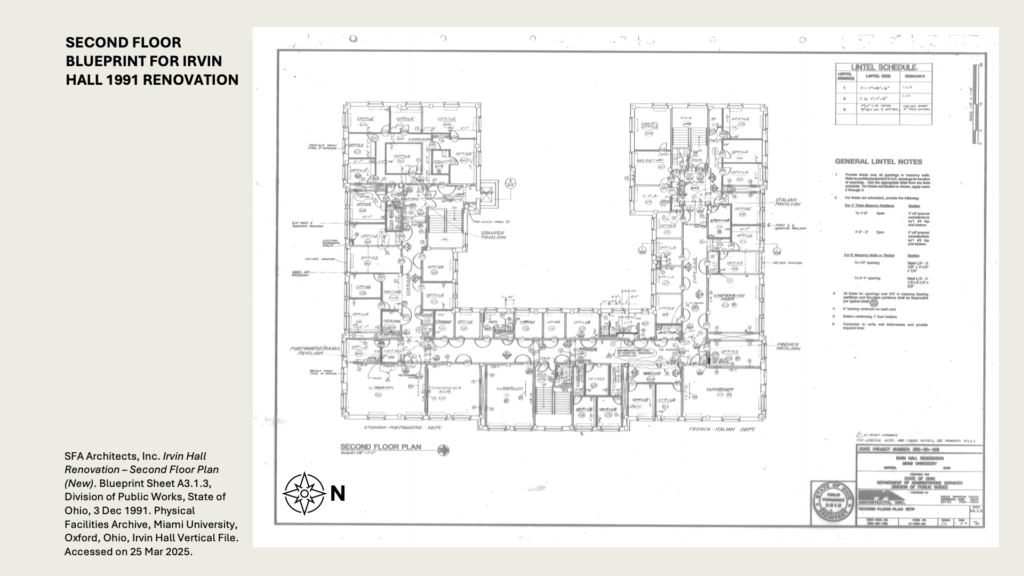 SECOND FLOOR BLUEPRINT FOR IRVIN HALL 1991 RENOVATION
