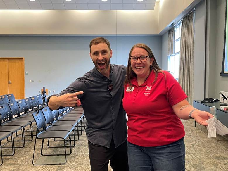 Our speaker, Patrick McIntyre, striking a pose with Julia Pond.