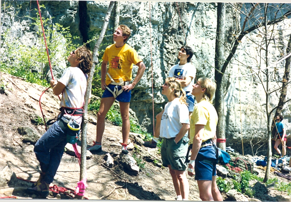 A climbing trip to Springfield Gorge, organized by Miami’s Outdoor Pursuit Center in 1989. (Photo courtesy of Andy Beerman)