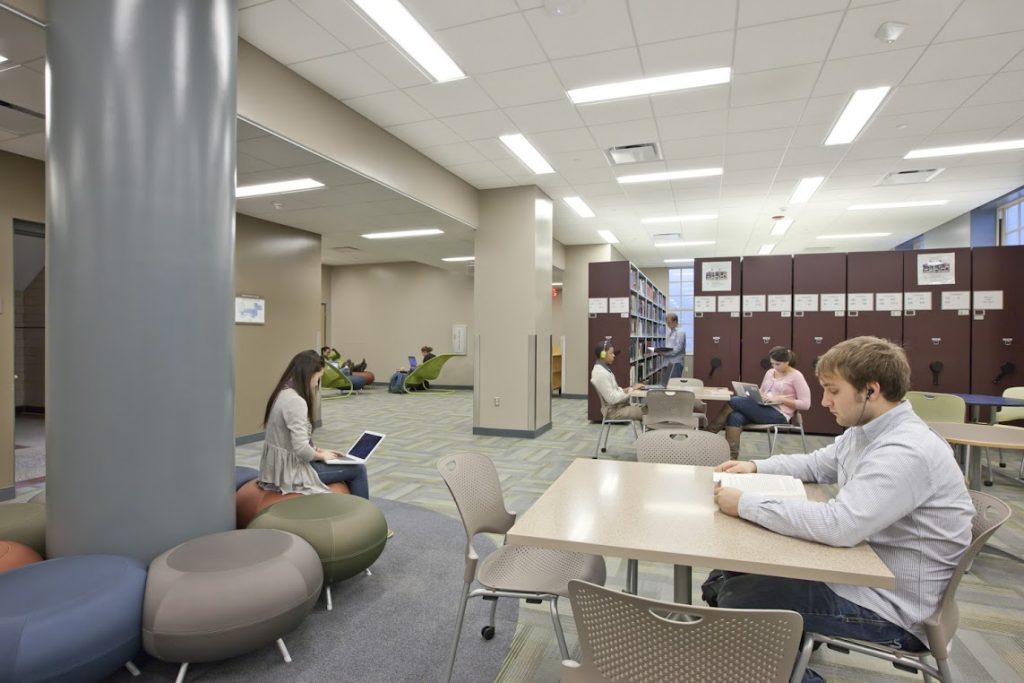 students in Laws Hall study space
