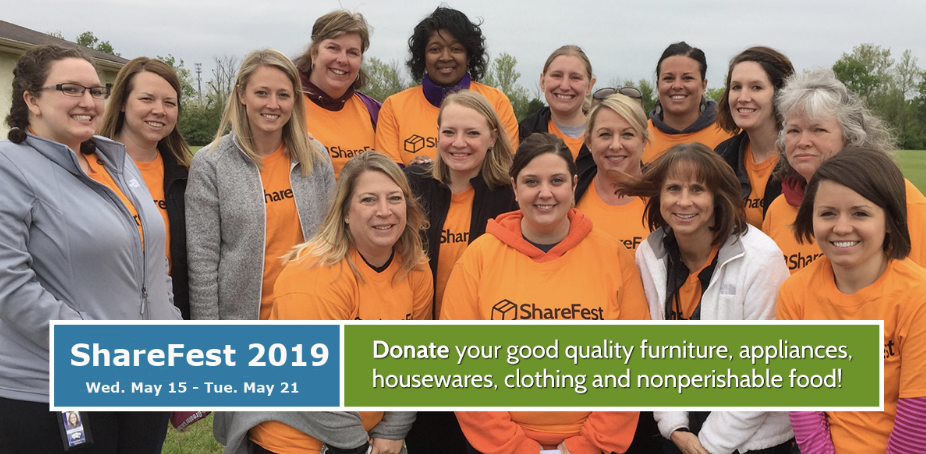 People posing together with a banner about Sharefest 2019 at the bottom of the picture