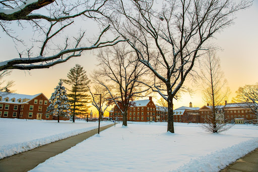 Snowy campus scene