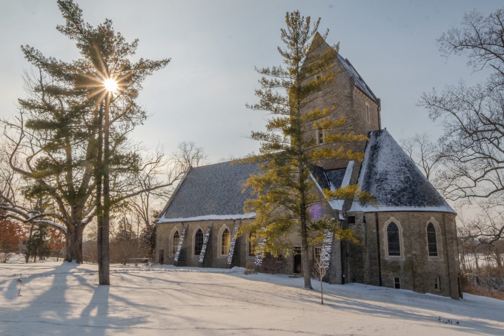 Kumler chapel with snow on the ground