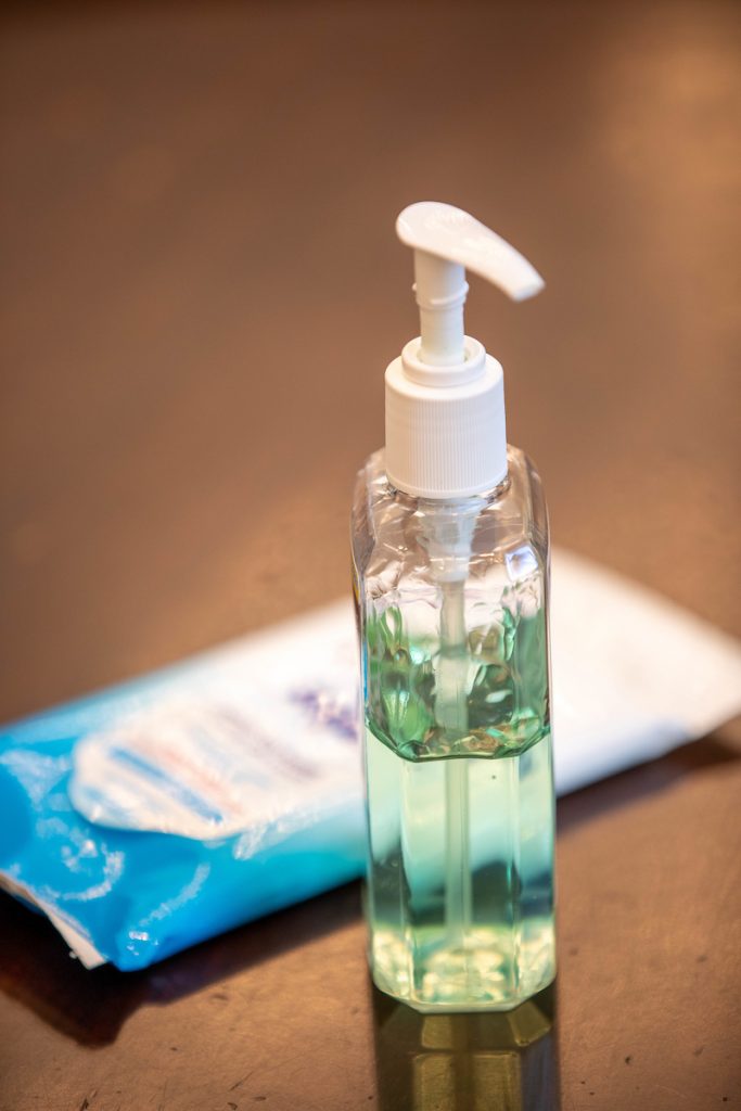 hand sanitizer and wipes