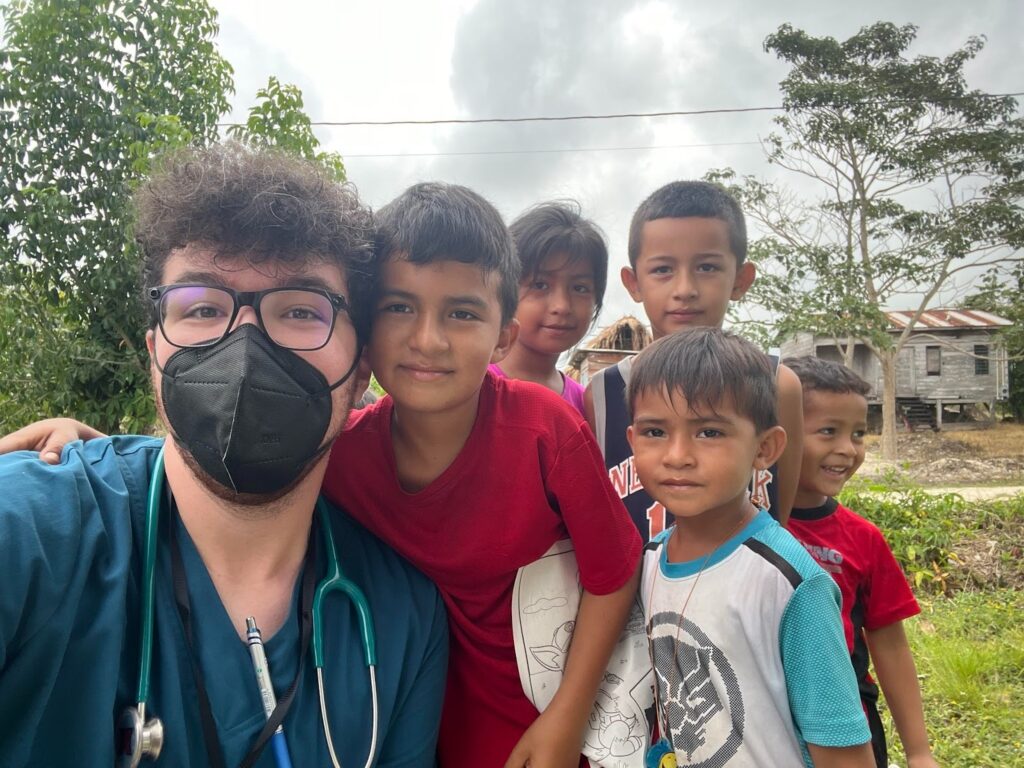 A person with little kids in a foreign country